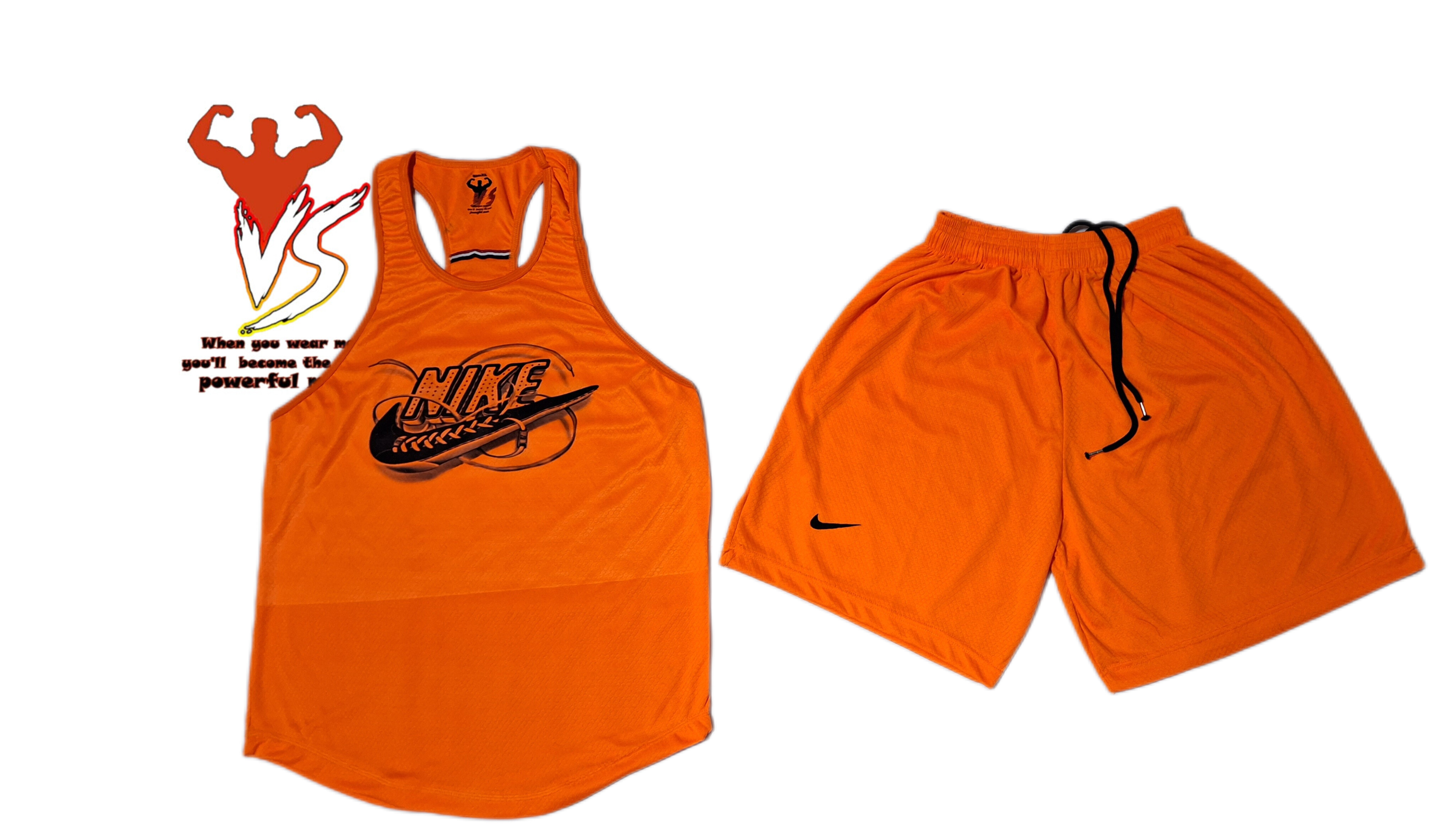 ست رکابی و شلوارک ورزشی مدل نایک کفشی نارنجی فلور