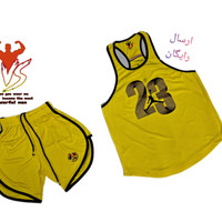ست رکابی و شلوارک ورزشی مدل jordan23 زرد