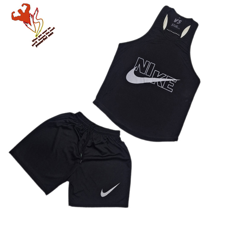 ست رکابی وشلوارک بدنسازی مردانه مدل نایک NIKE مشکی