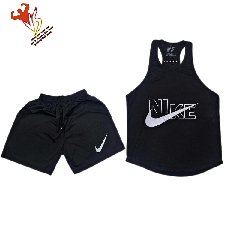 ست رکابی وشلوارک بدنسازی مردانه مدل نایک NIKE مشکی